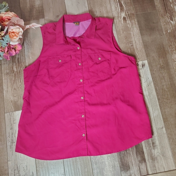 Eddie Bauer Women’s‎ Sleeveless Button Up Shirt Plus Size 2XL Fuchsia Pink EUC - Picture 1 of 16